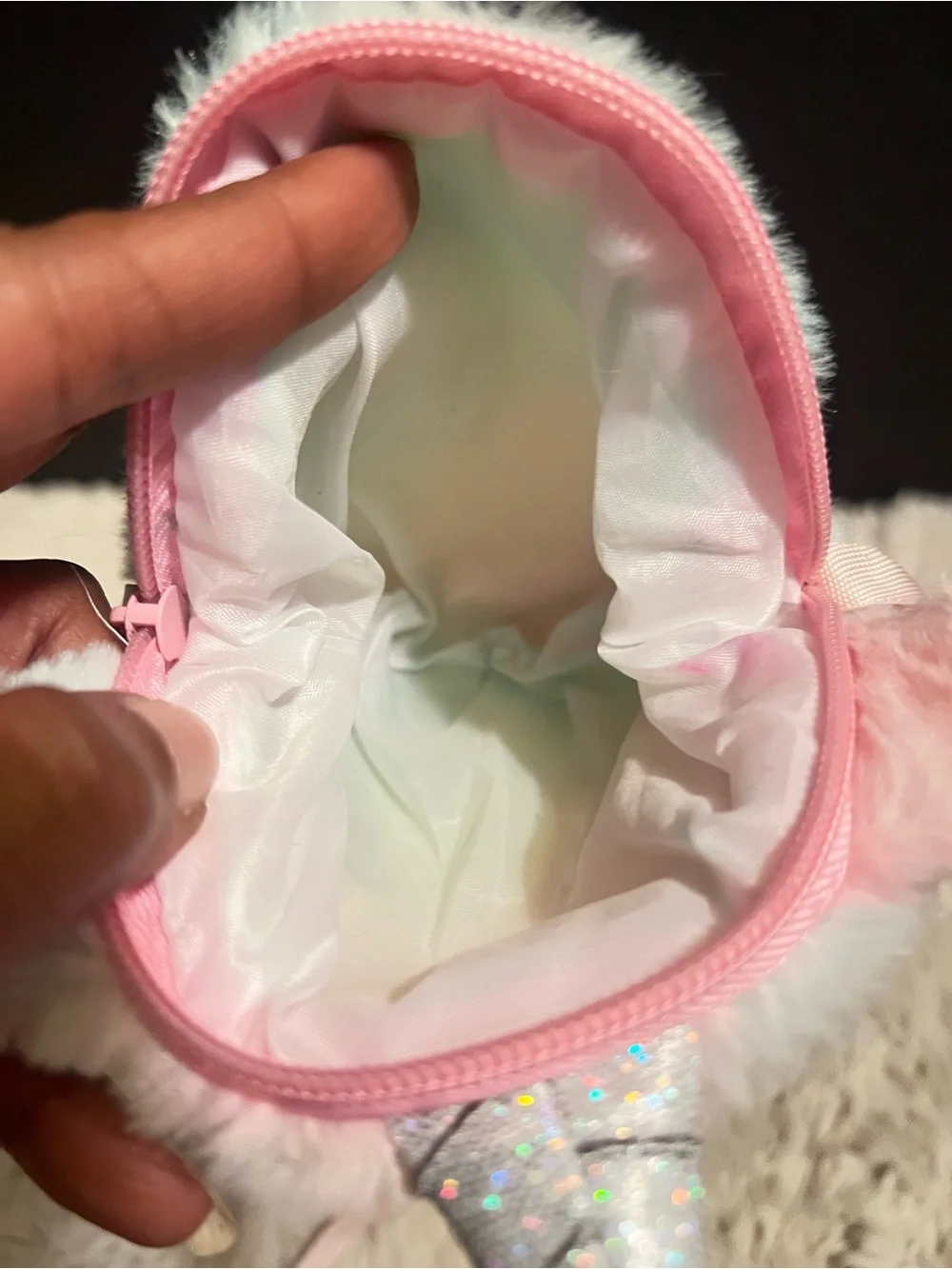 Three piece Plush Unicorn Crossbody Bag, 2 coin purses kids